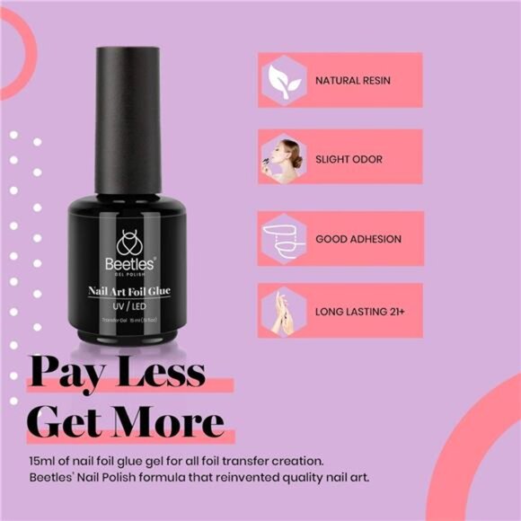 Beetles Nail Foil Glue Gel 2 Bottles 15ML with 20PCS Flower Butterfly and Metal - Picture 4 of 7